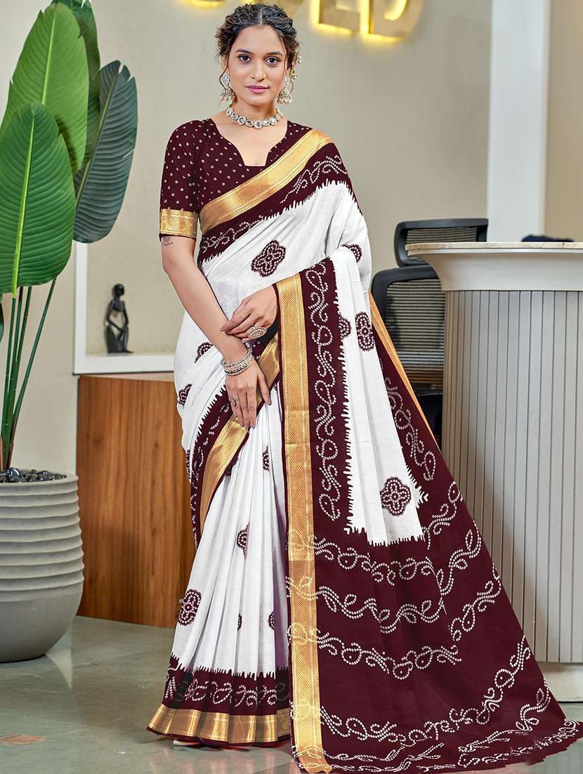 women bandhani printed saree with blouse