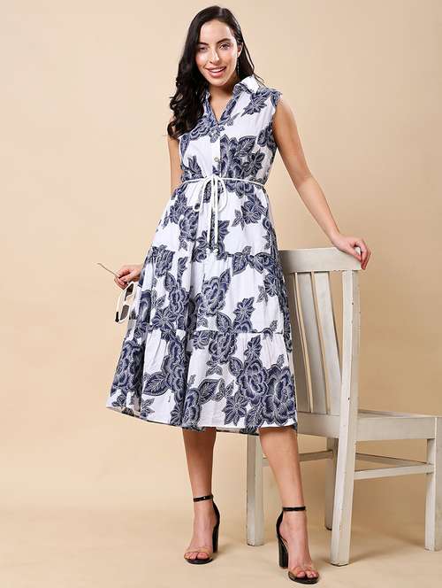 women floral print collared sleeveless tiered dress - 21960502 - Standard Image - 0
