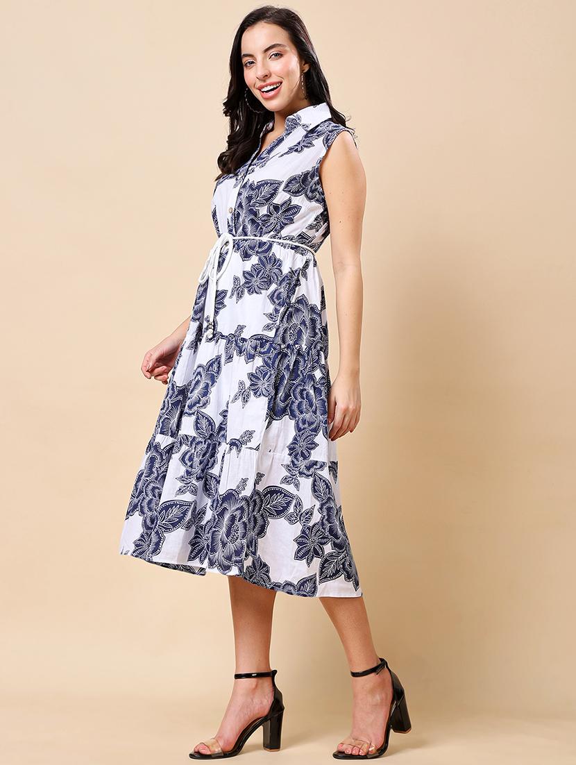 women floral print collared sleeveless tiered dress - 21960502 - Standard Image - 2