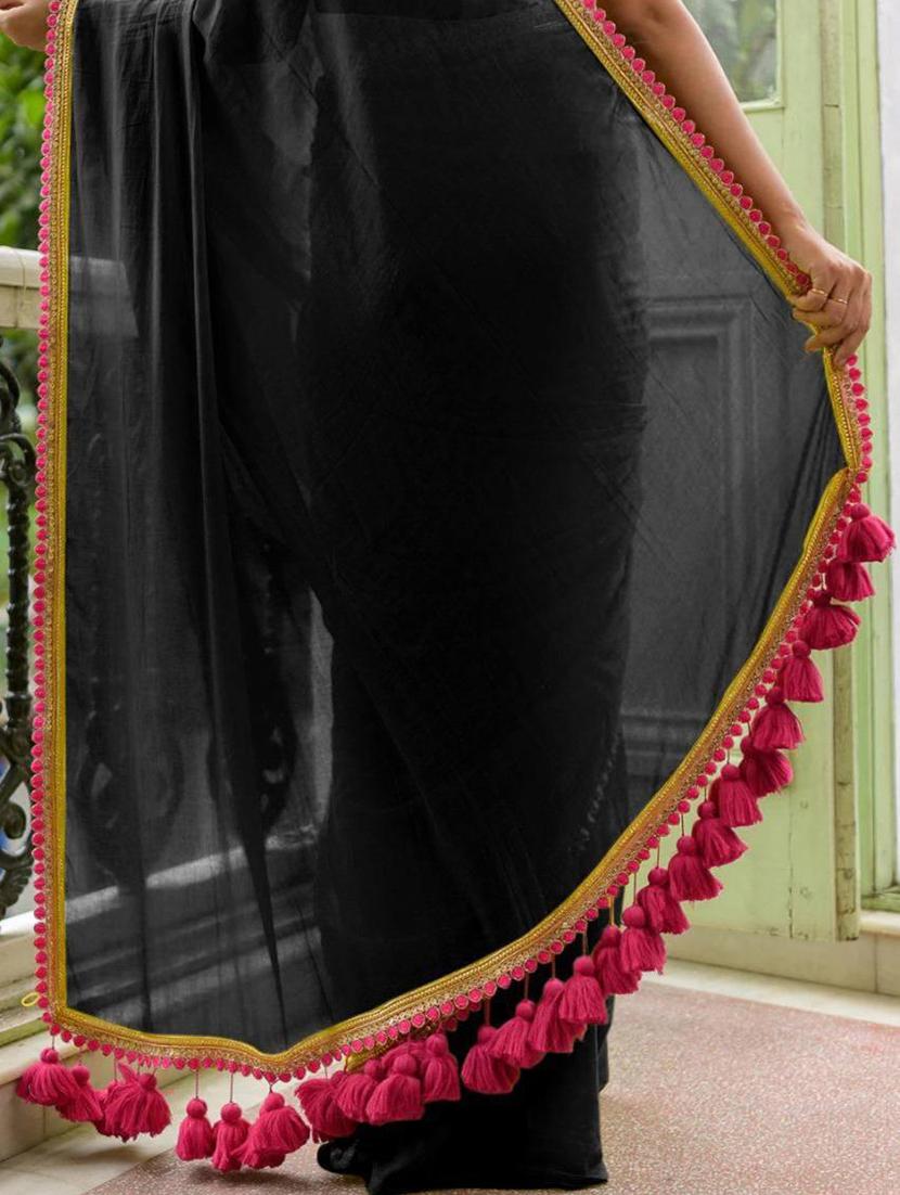 women solid with bordered saree with blouse - 21960510 - Standard Image - 2