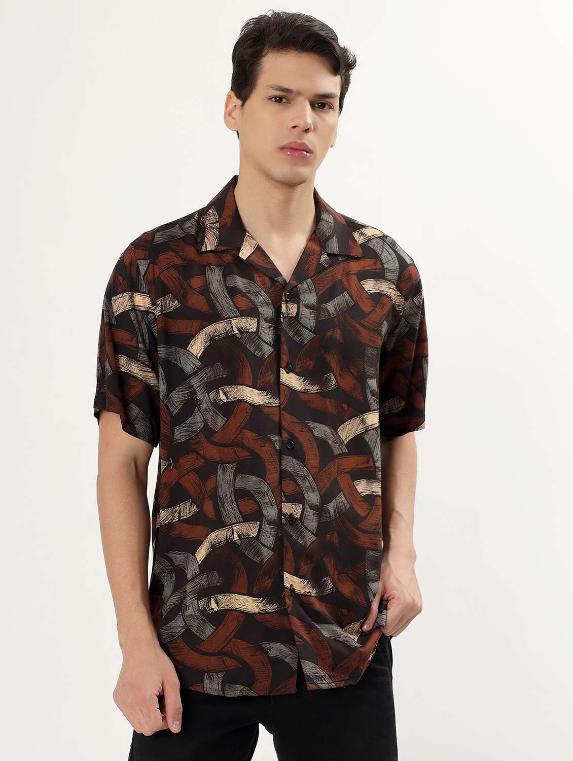 men printed cuban collared short sleeve casual shirt - 21960516 -  Standard Image - 2