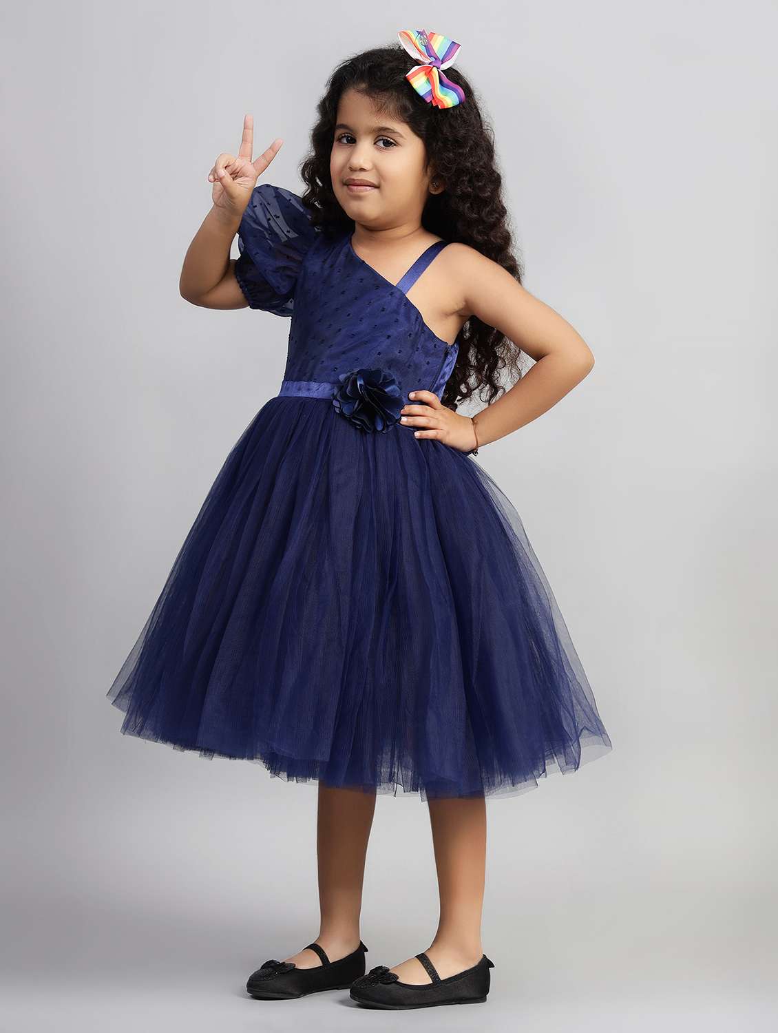 girls solid single shoulder fit & flare dress  - 21960525 -  Standard Image - 2