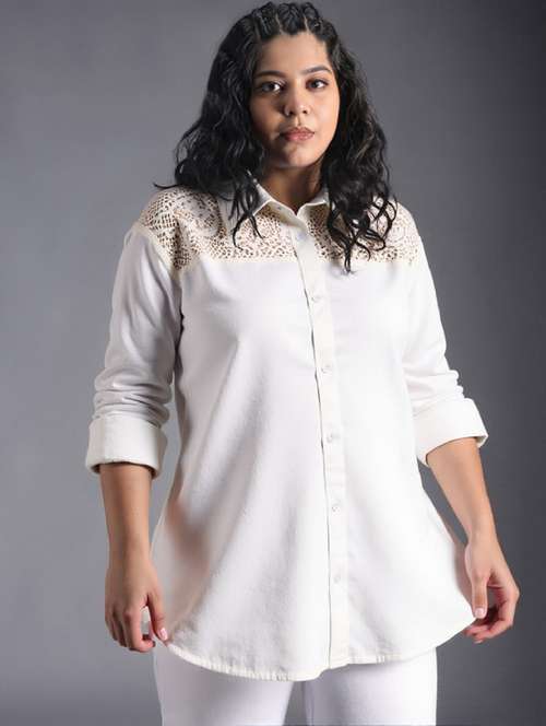 women plus size solid collared long sleeve shirt - 21960546 -  Standard Image - 0