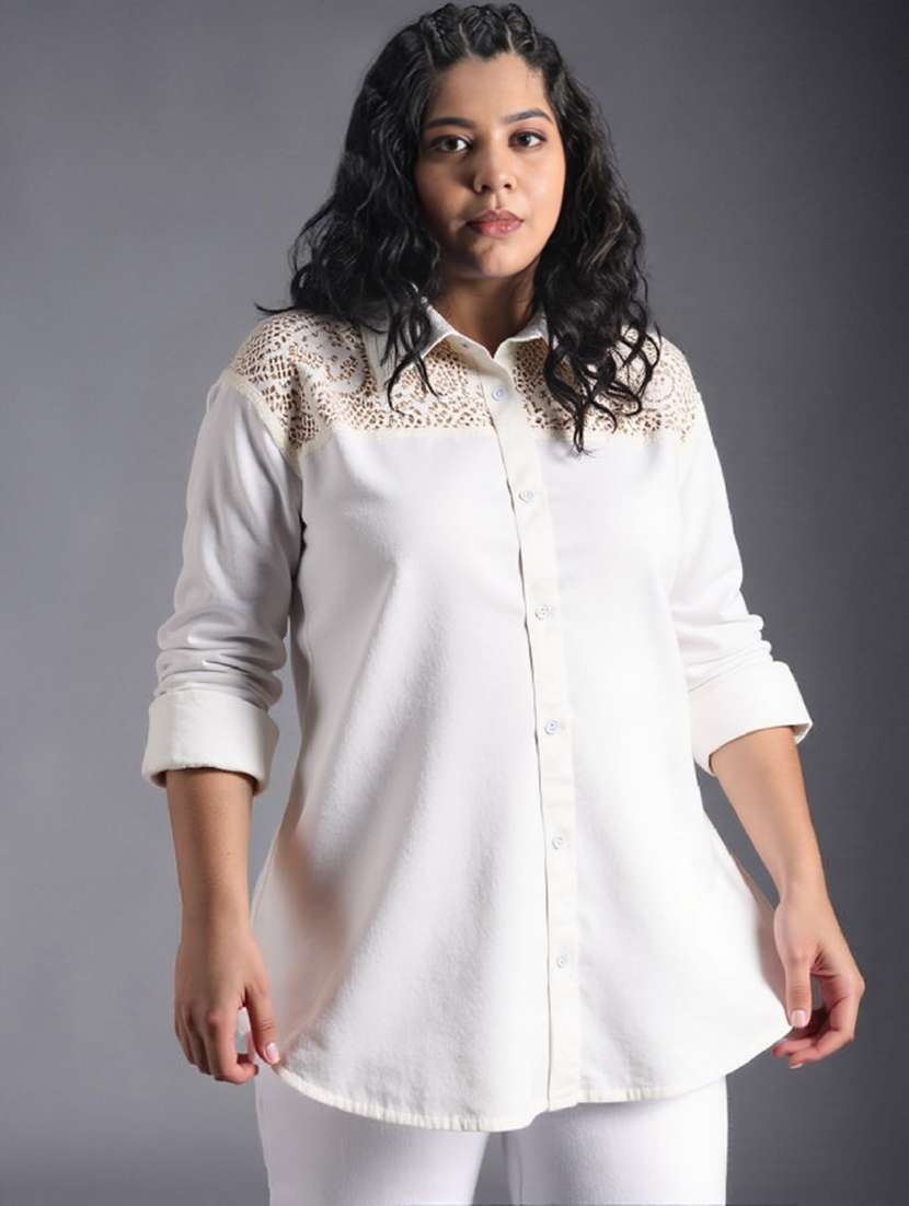 women plus size solid collared long sleeve shirt - 21960546 -  Zoom Image - 0