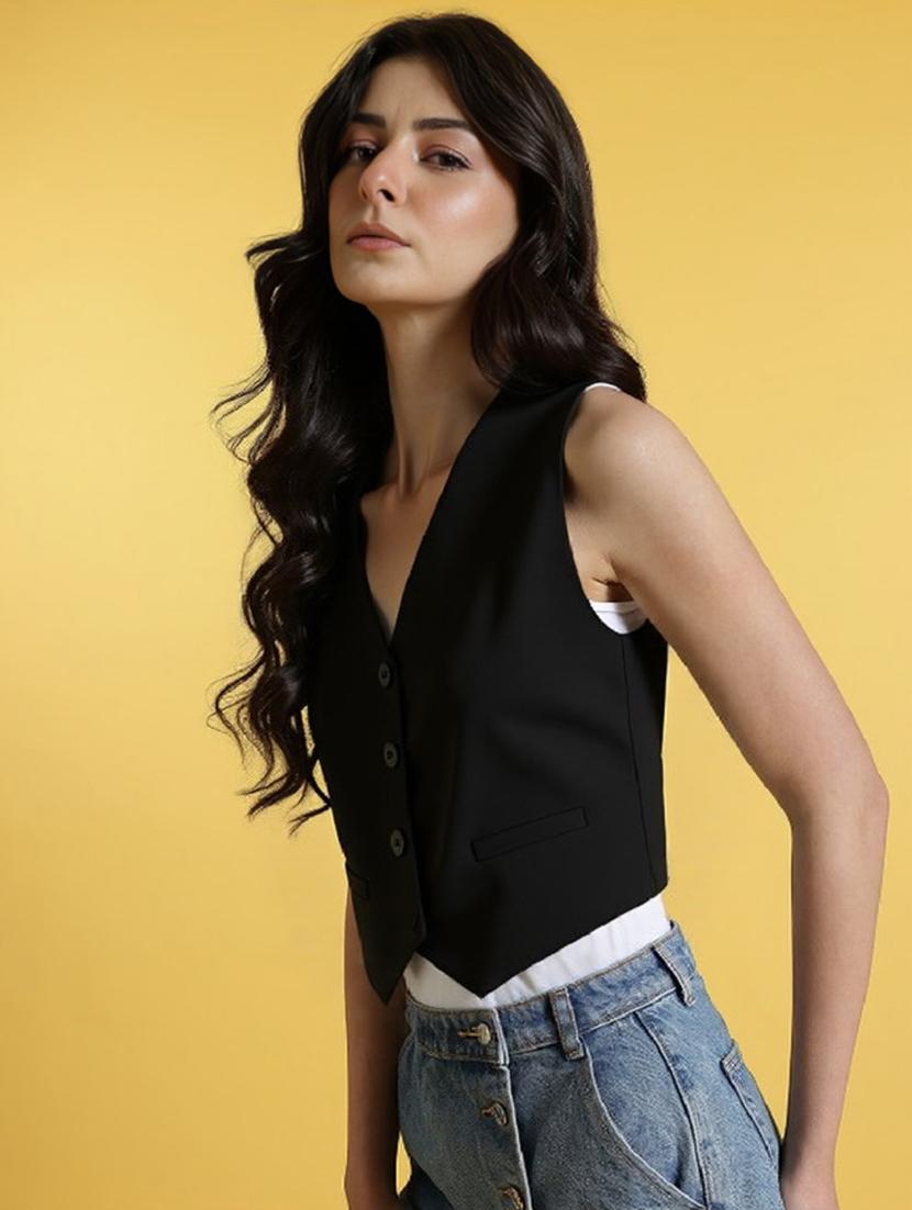 women black solid sleeveless vest top - 21960592 - Standard Image - 2