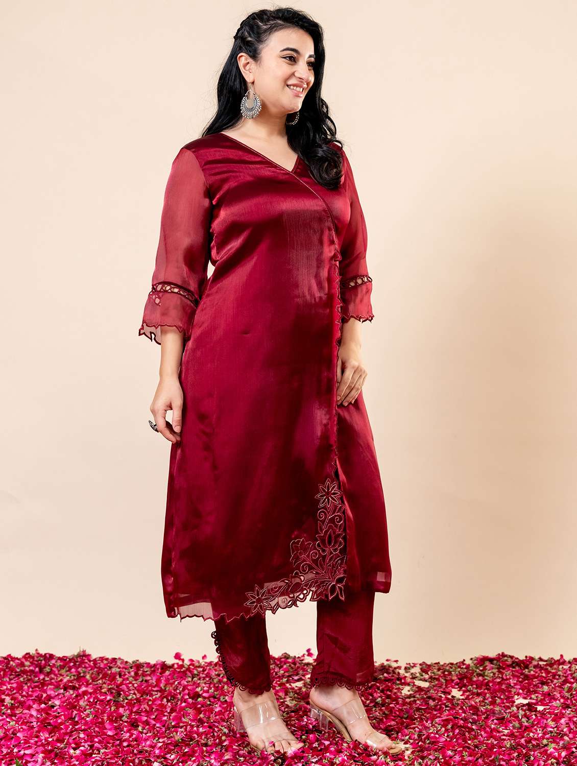 women three quarter sleeve kurta pant set - 21960599 - Standard Image - 2