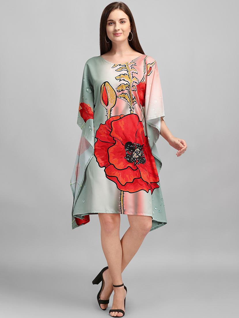 women floral printed kimono sleeve kaftan dress