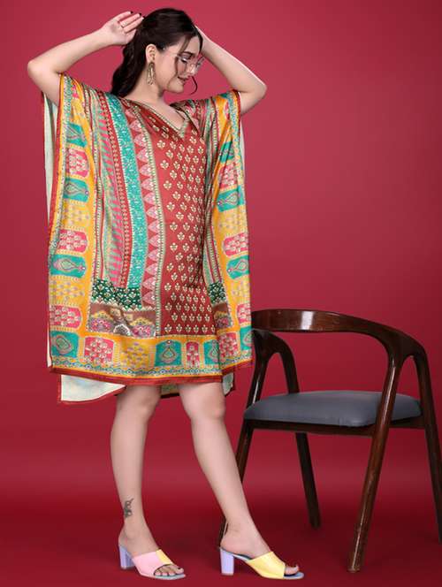 women printed kimono sleeve kaftan dress - 21960627 -  Standard Image - 0