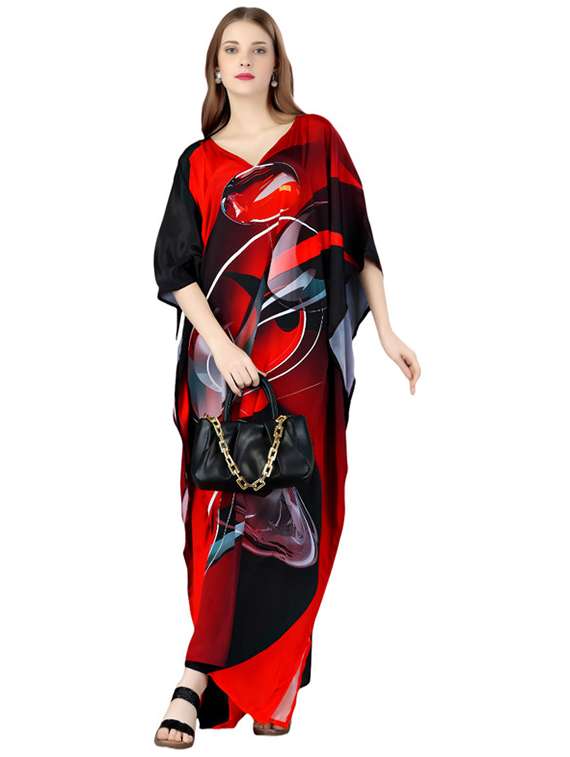 women printed kimono sleeve kaftan dress