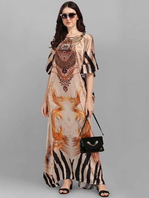 women printed kimono sleeve kaftan dress