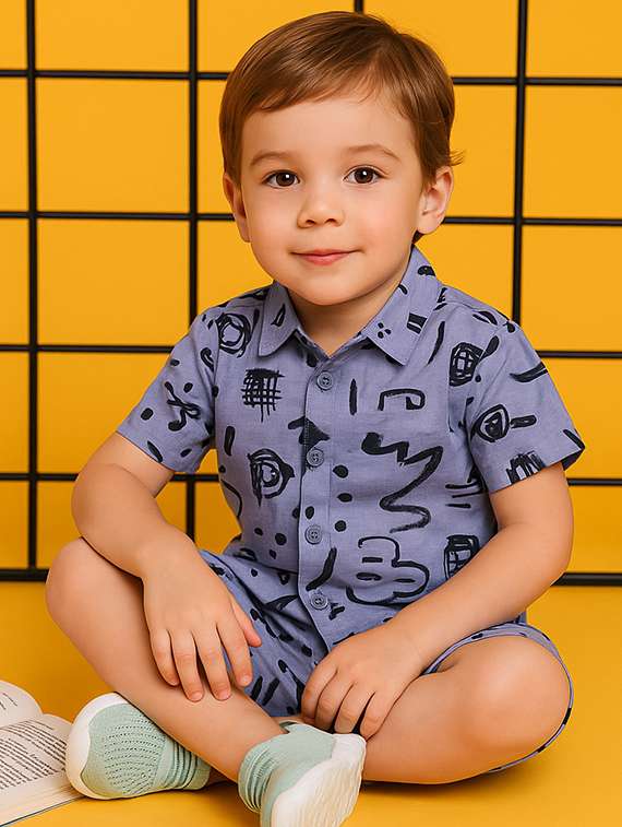 boys printed shirt & shorts co-ord set - 21960668 - Standard Image - 2