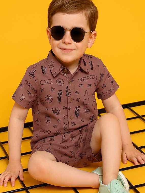 boys printed shirt & shorts co-ord set - 21960671 -  Standard Image - 2