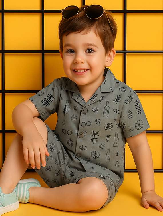 boys printed shirt & shorts co-ord set - 21960672 -  Standard Image - 2