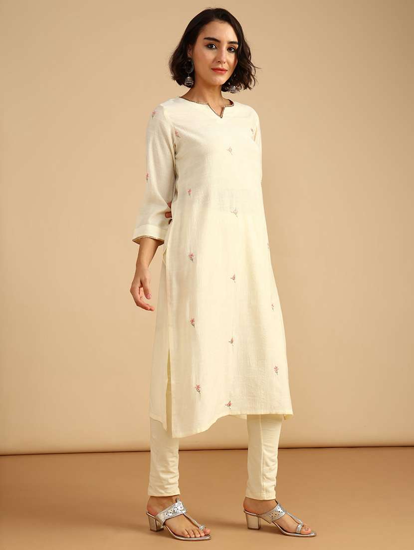 women embroidered three quarter sleeve straight kurta - 21960783 -  Standard Image - 2