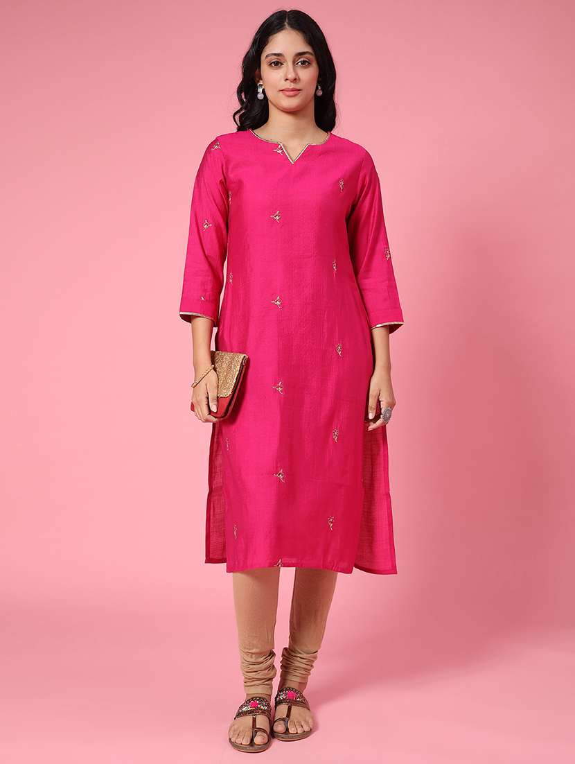 pink solid work wear straight kurta - 21960785 -  Standard Image - 2
