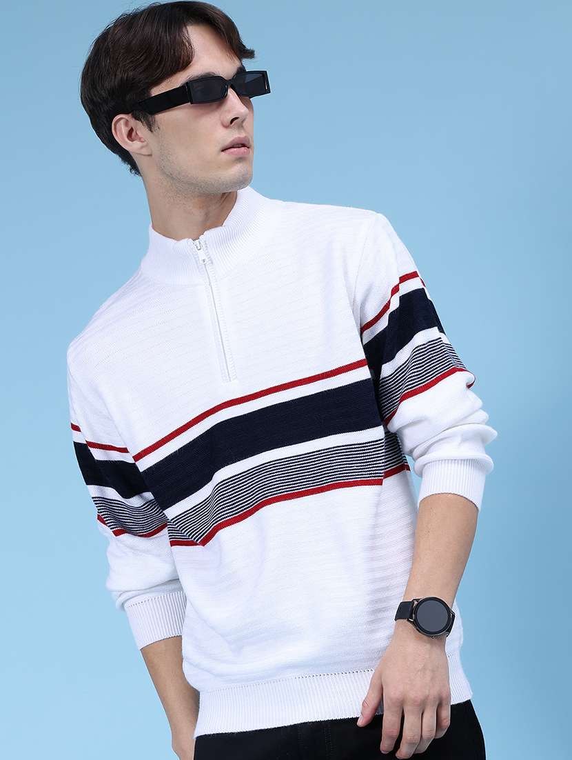 men striped long sleeve regular fit pullover