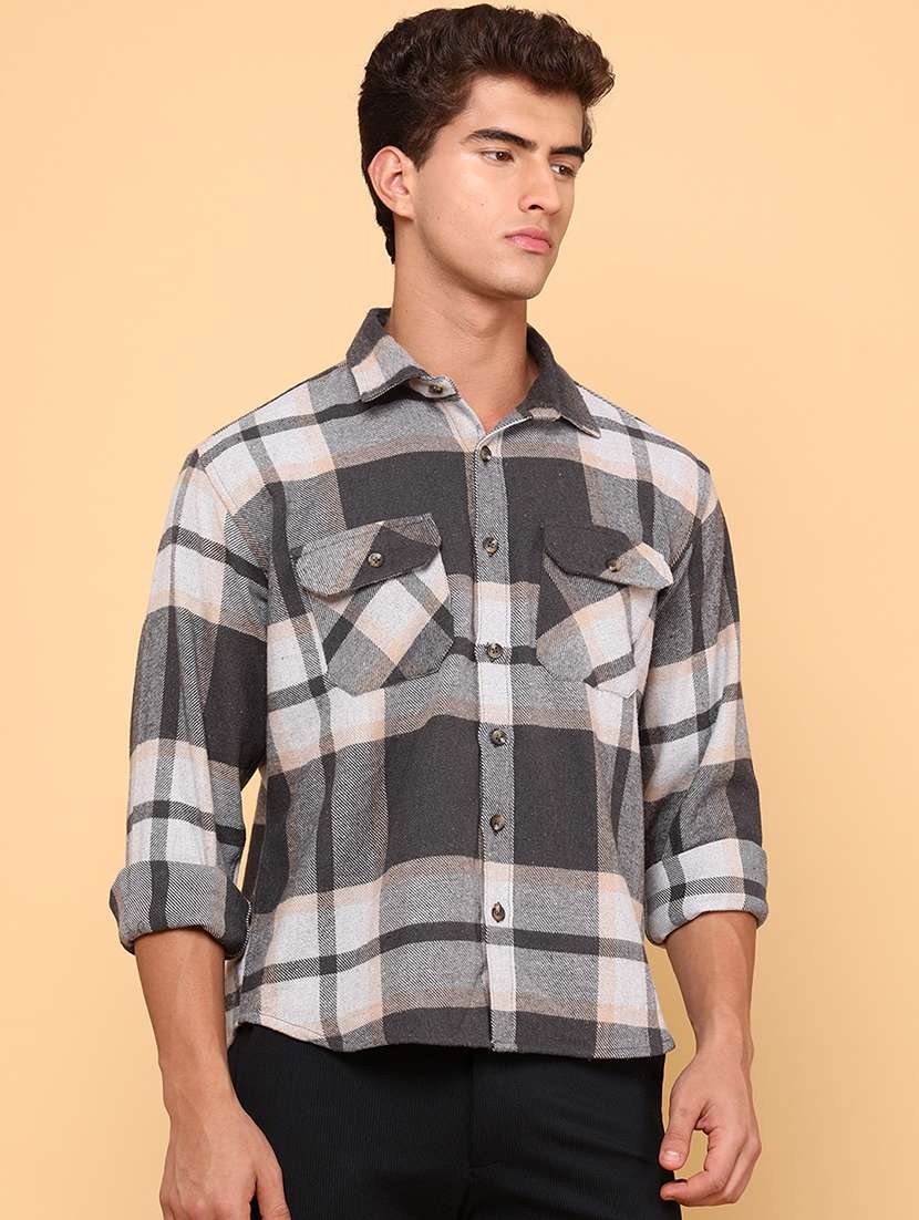 men checkered long sleeve regular fit casual shirt