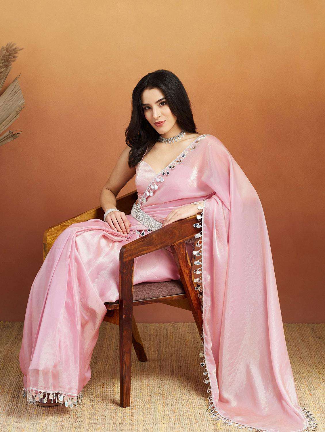 women solid with embellished bordered saree with blouse - 21961287 -  Standard Image - 2