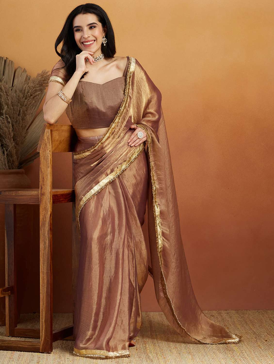 women solid with embellished bordered saree with blouse - 21961289 -  Standard Image - 2