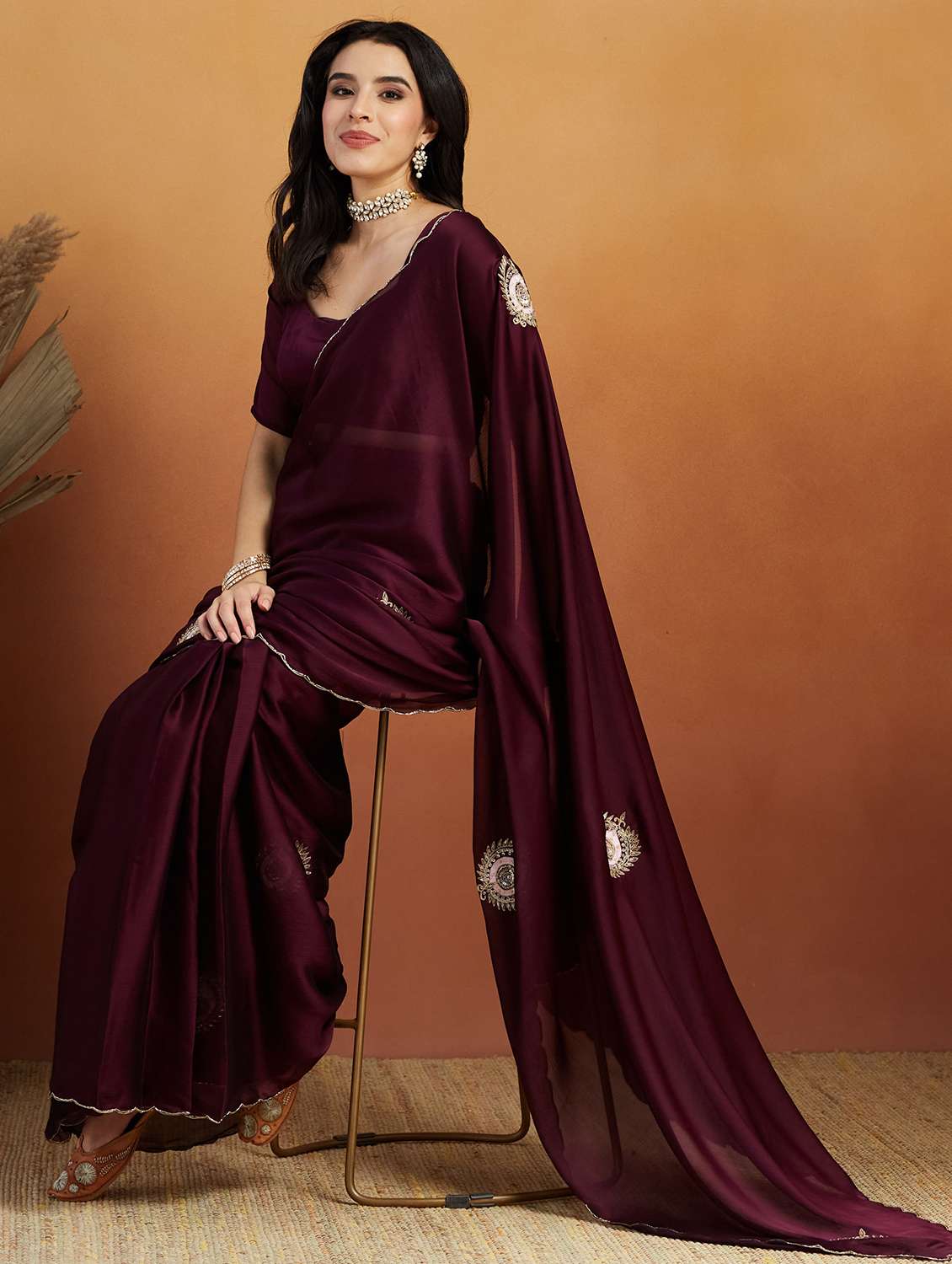 women purple ready to wear saree with blouse - 21961291 -  Standard Image - 2