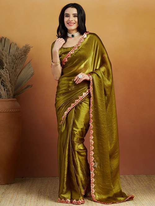 women solid with bordered ready to wear saree with blouse - 21961297 -  Standard Image - 0