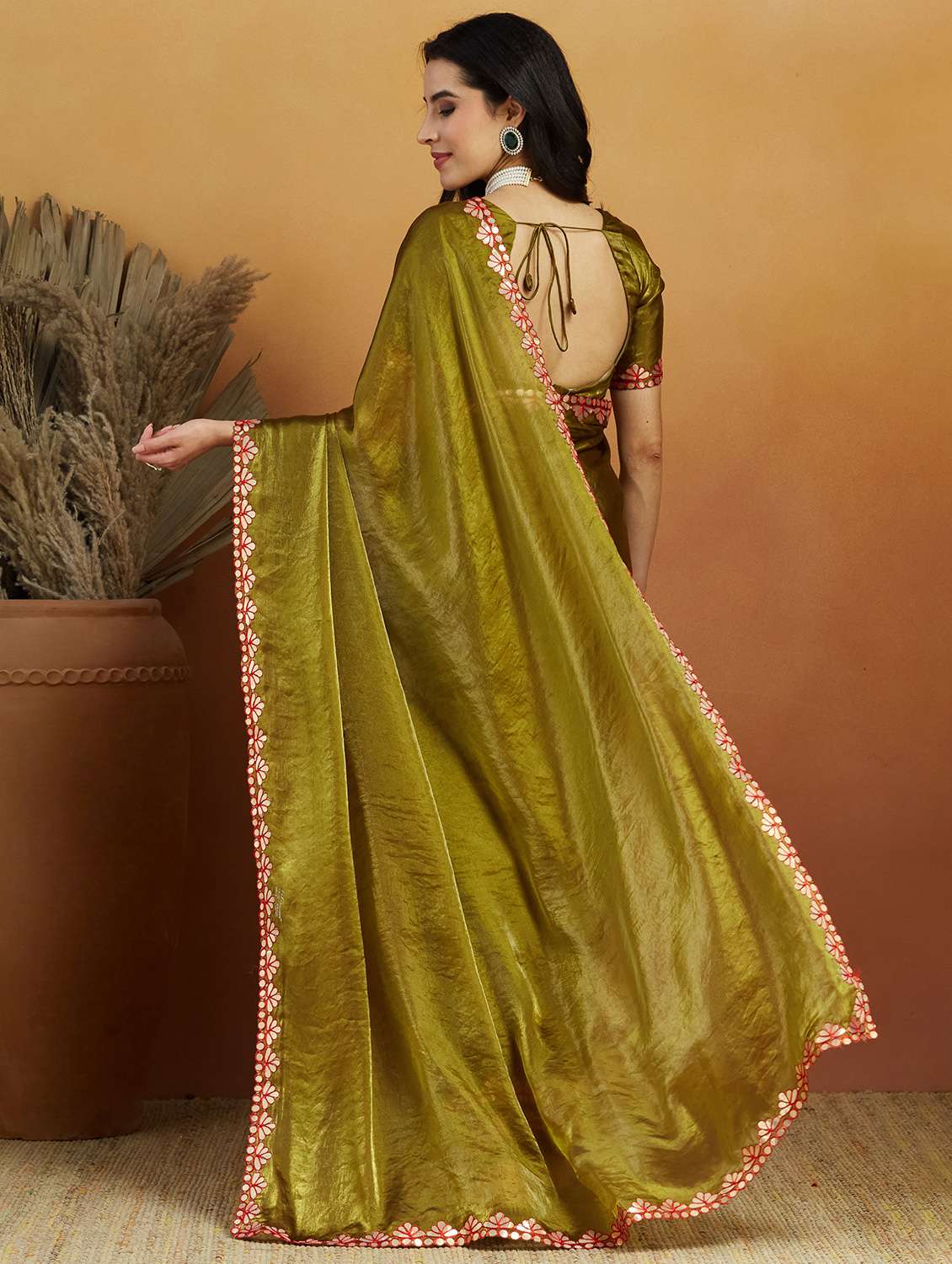 women solid with bordered ready to wear saree with blouse - 21961297 -  Standard Image - 2