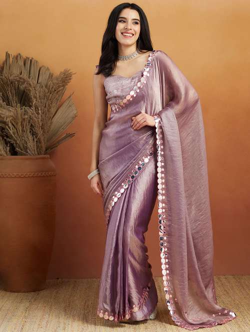 women solid with bordered ready to wear saree with blouse - 21961302 -  Standard Image - 0