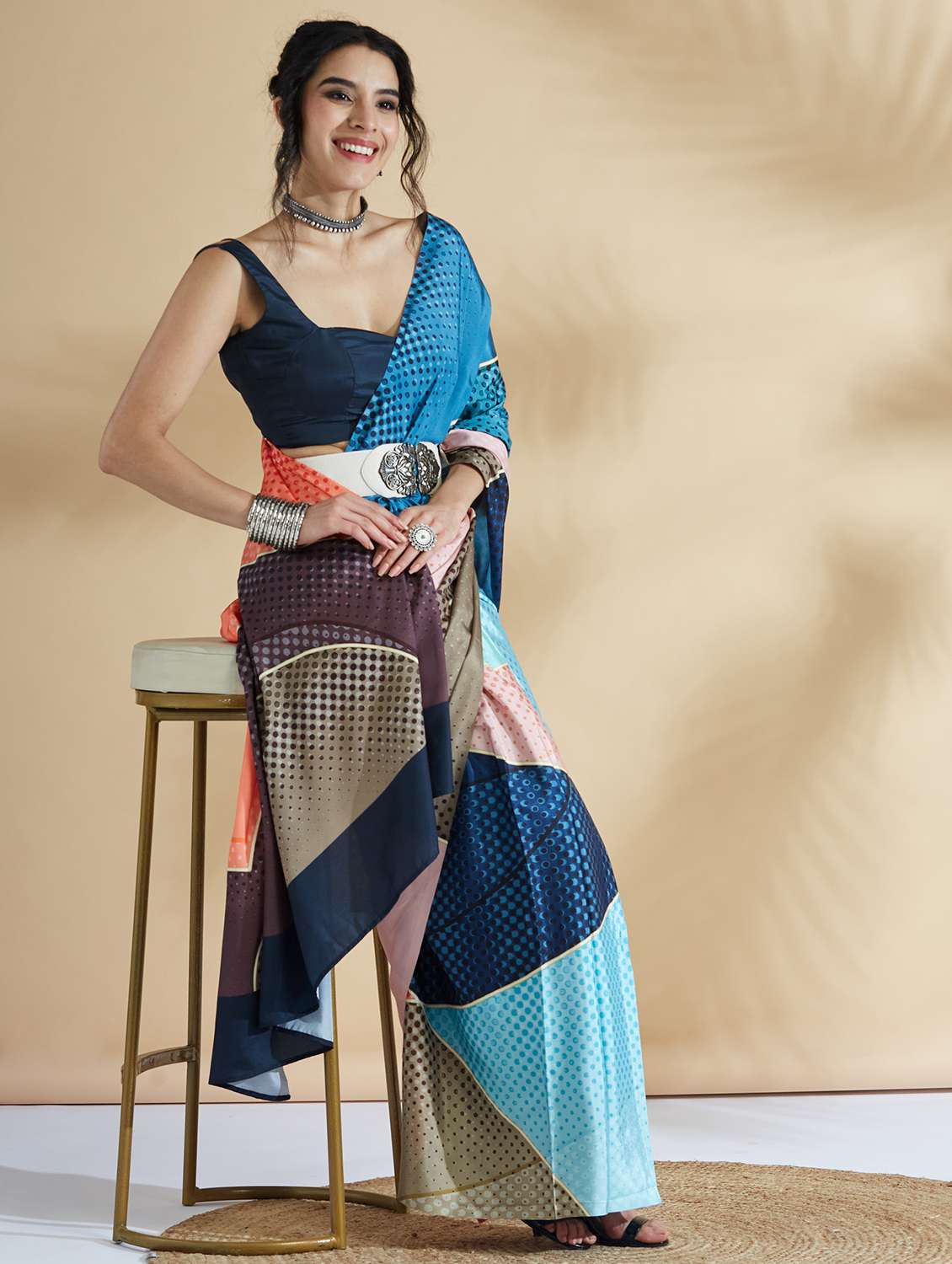 women printed ready to wear saree with blouse - 21961309 -  Standard Image - 2