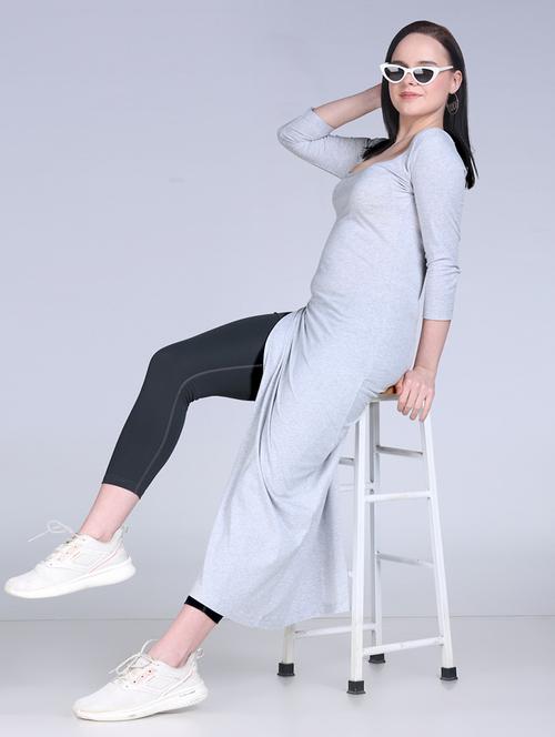 women solid scoop neck long straight top - 21961346 - Standard Image - 0