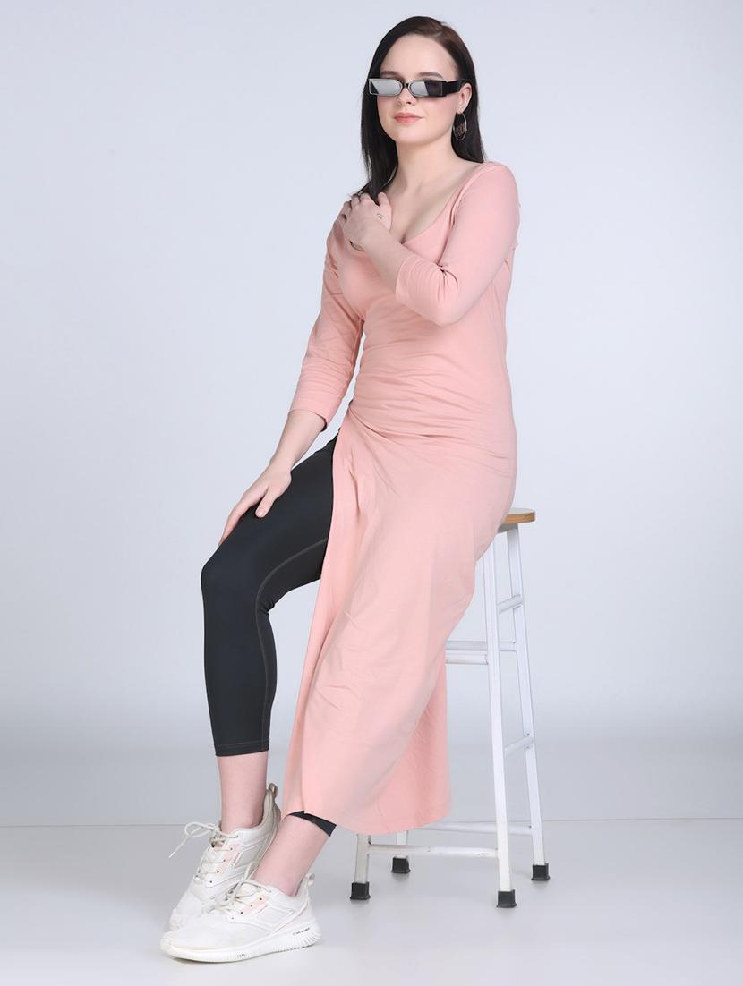 etico peach solid regular high slit top - 21961348 -  Zoom Image - 0