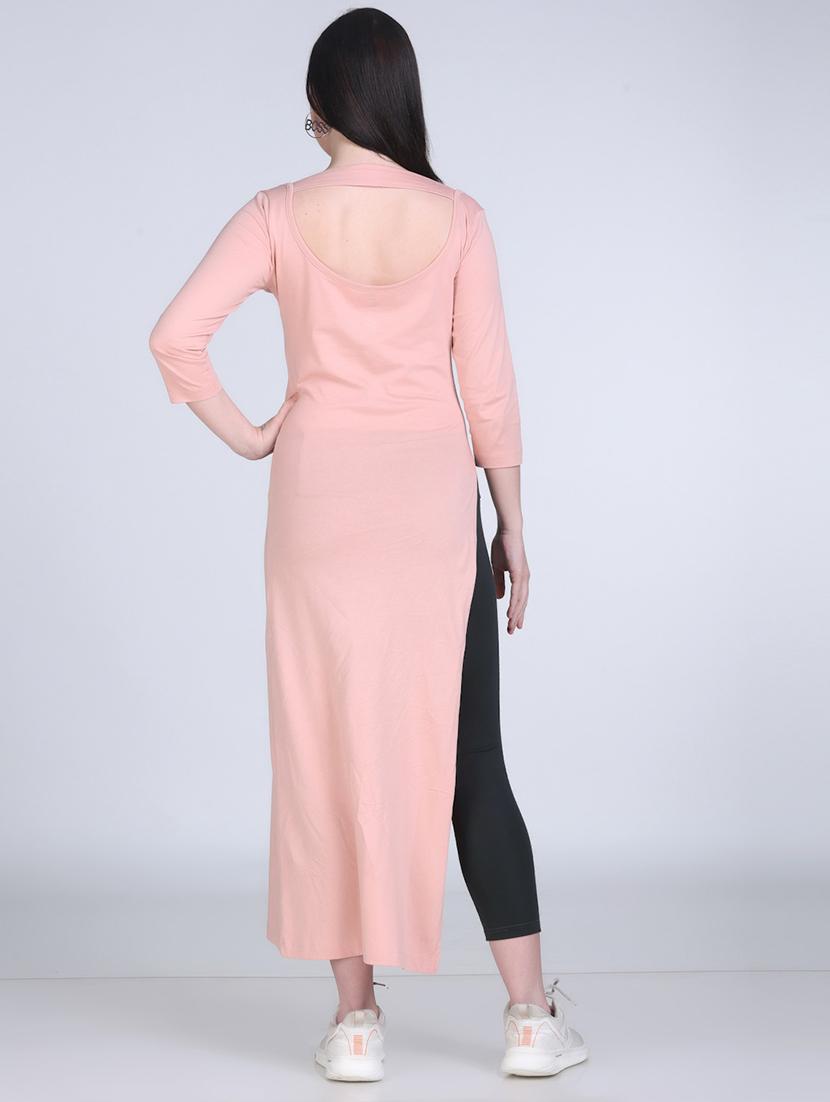 etico peach solid regular high slit top - 21961348 - Standard Image - 2