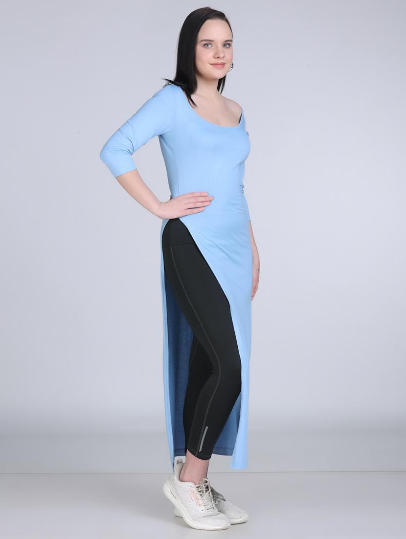 women solid scoop neck long straight top - 21961349 - Standard Image - 2