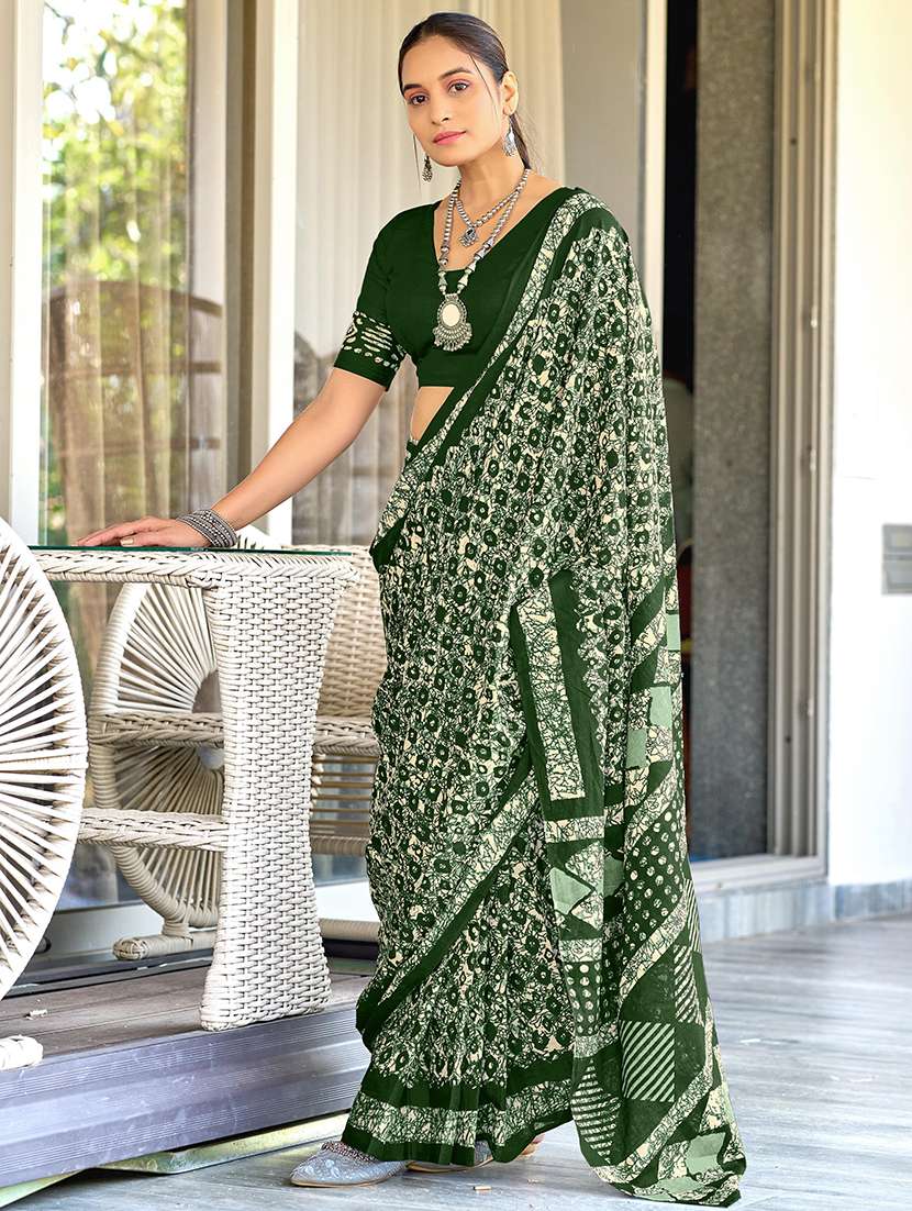 women printed ready to wear saree with blouse