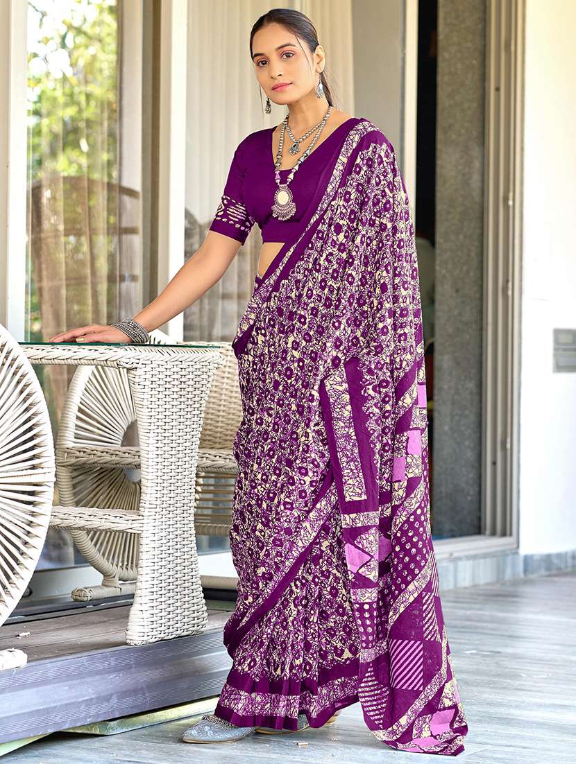 women printed ready to wear saree with blouse