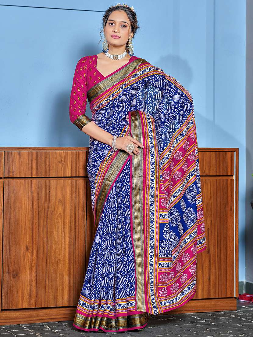 women printed casual wear saree with blouse