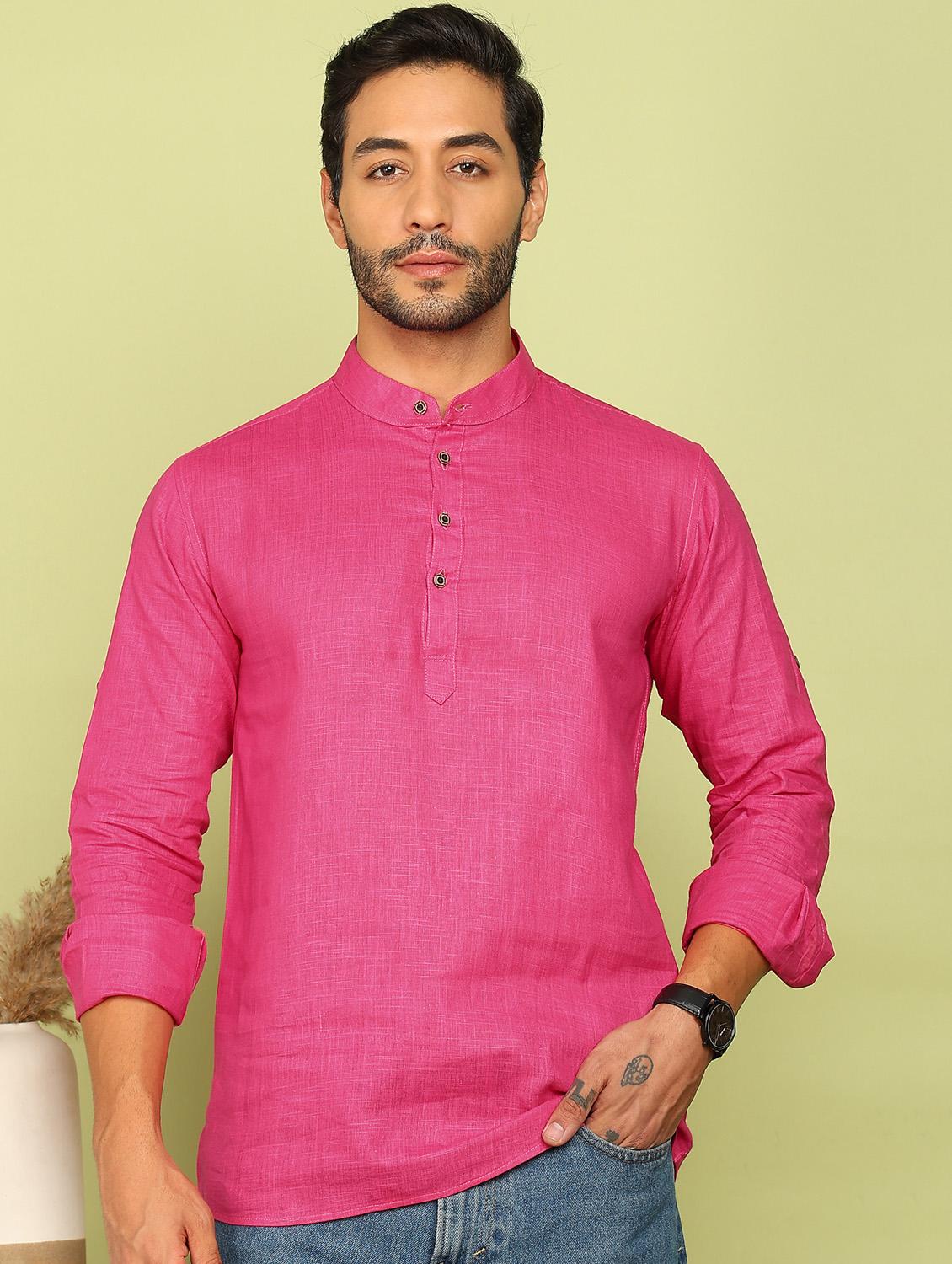 men solid mandarin neck short kurta - 21961378 - Standard Image - 2