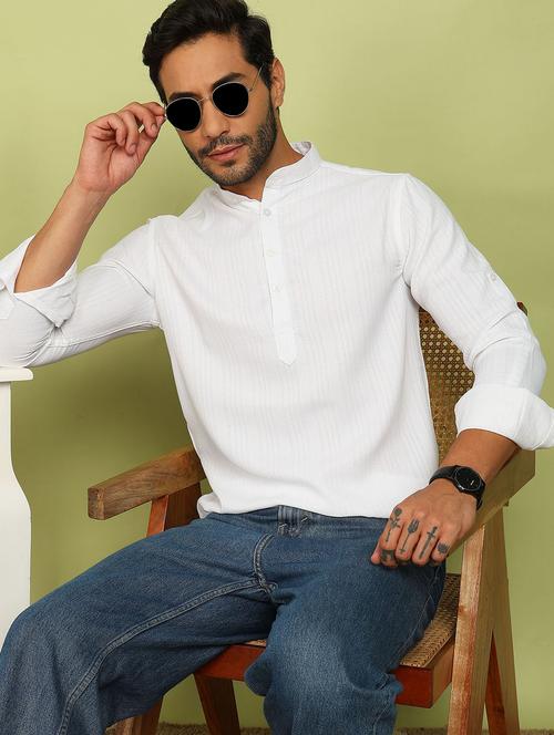 men solid mandarin neck short kurta - 21961379 -  Standard Image - 0