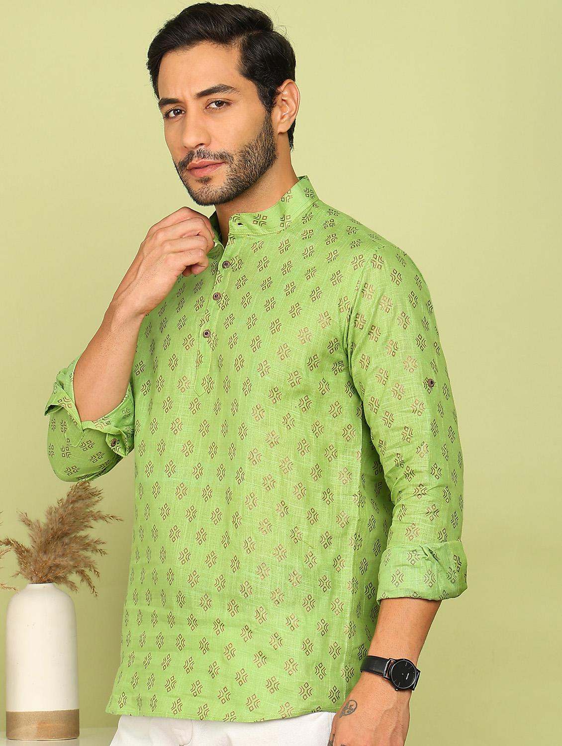 men printed mandarin neck short kurta - 21961380 - Standard Image - 2