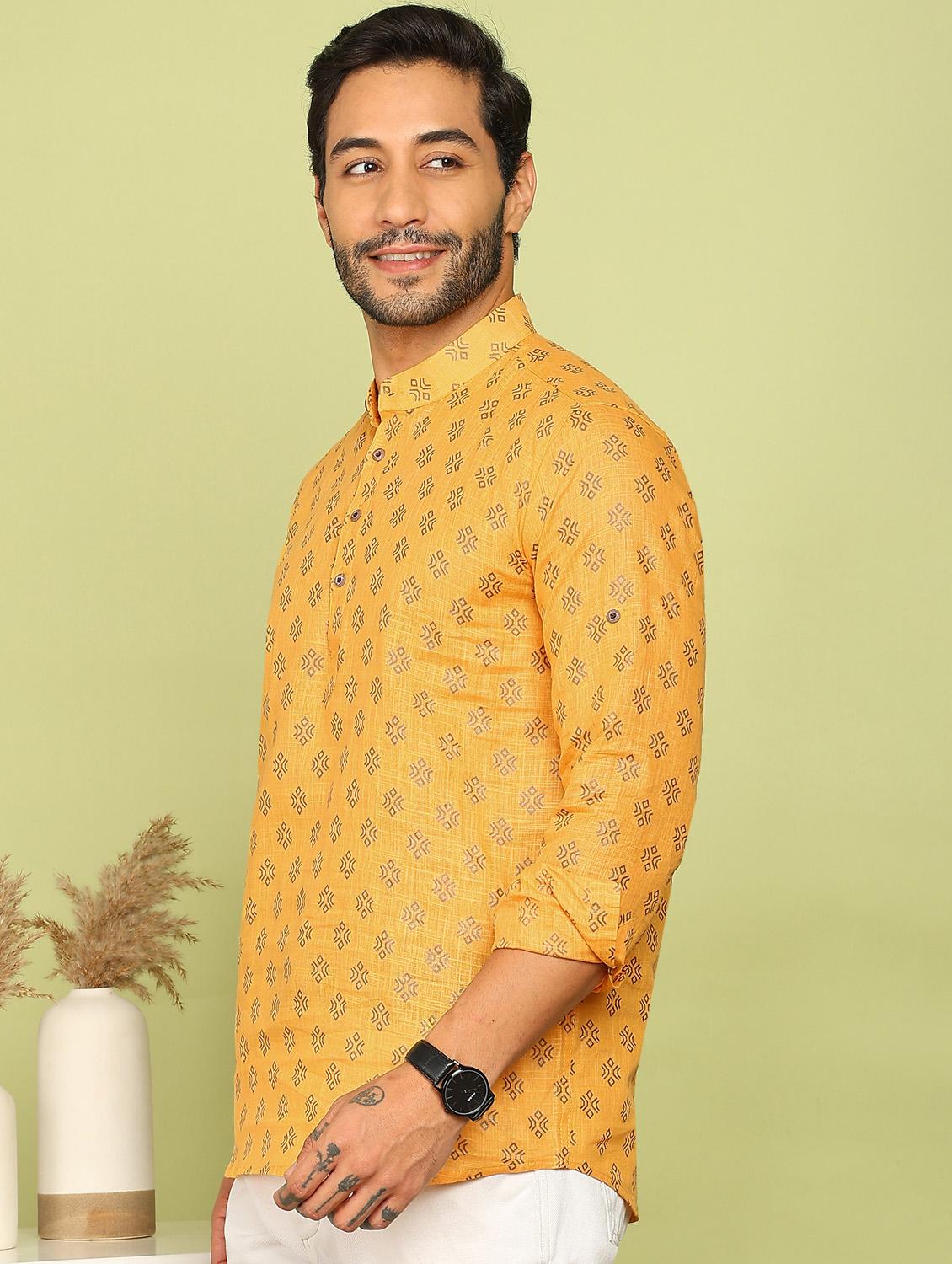 men printed mandarin neck short kurta - 21961381 - Standard Image - 2
