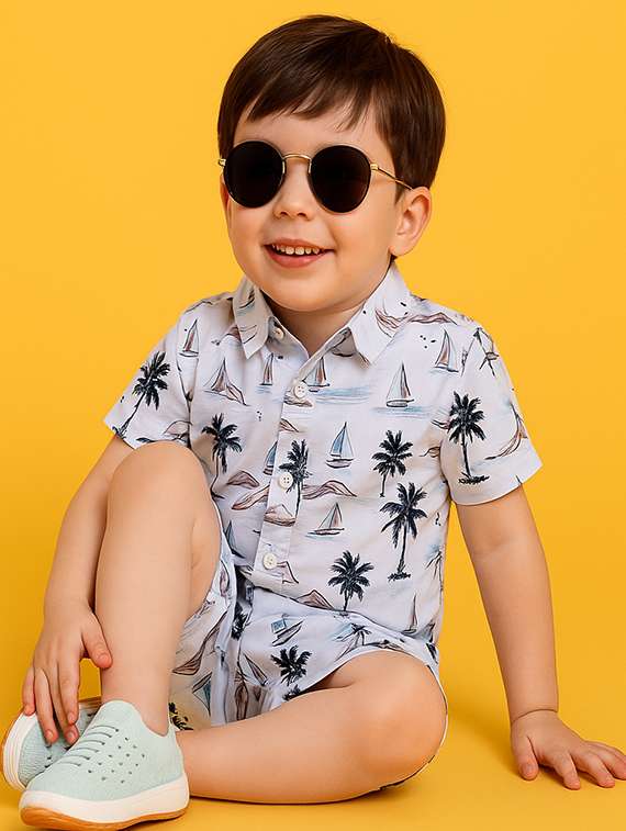 boys printed shirt & shorts co-ord set - 21961408 - Standard Image - 2