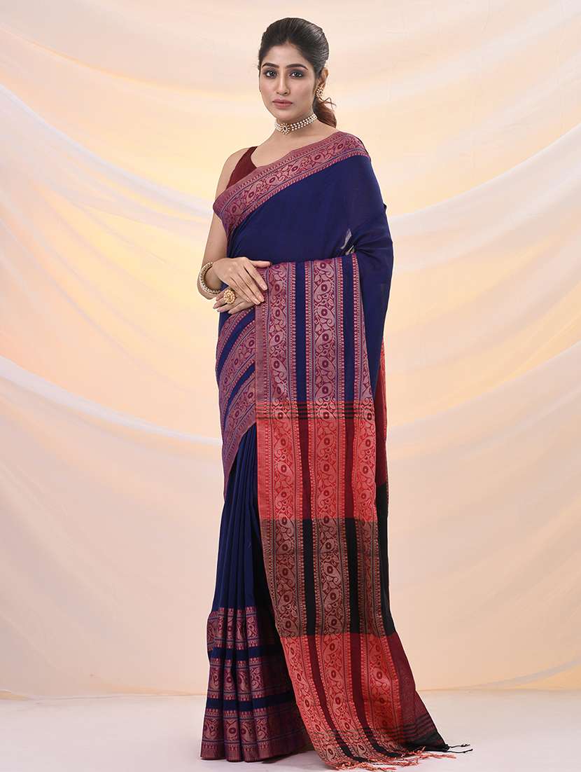 women solid with bordered saree with blouse - 21961496 -  Standard Image - 2