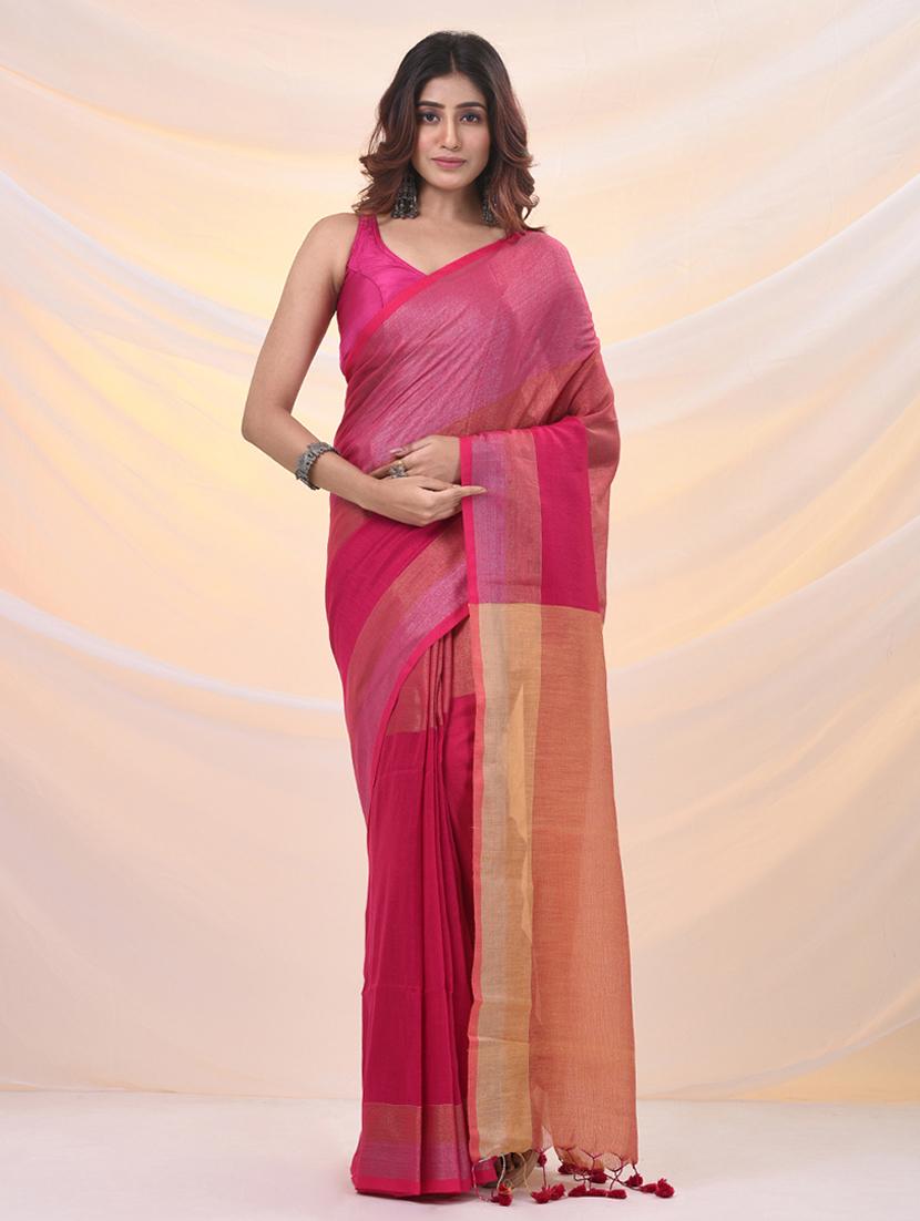 women solid with bordered saree with blouse - 21961497 - Zoom Image - 0