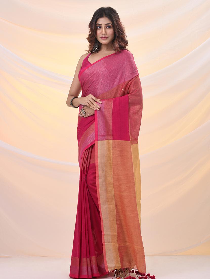 women solid with bordered saree with blouse - 21961497 - Standard Image - 2