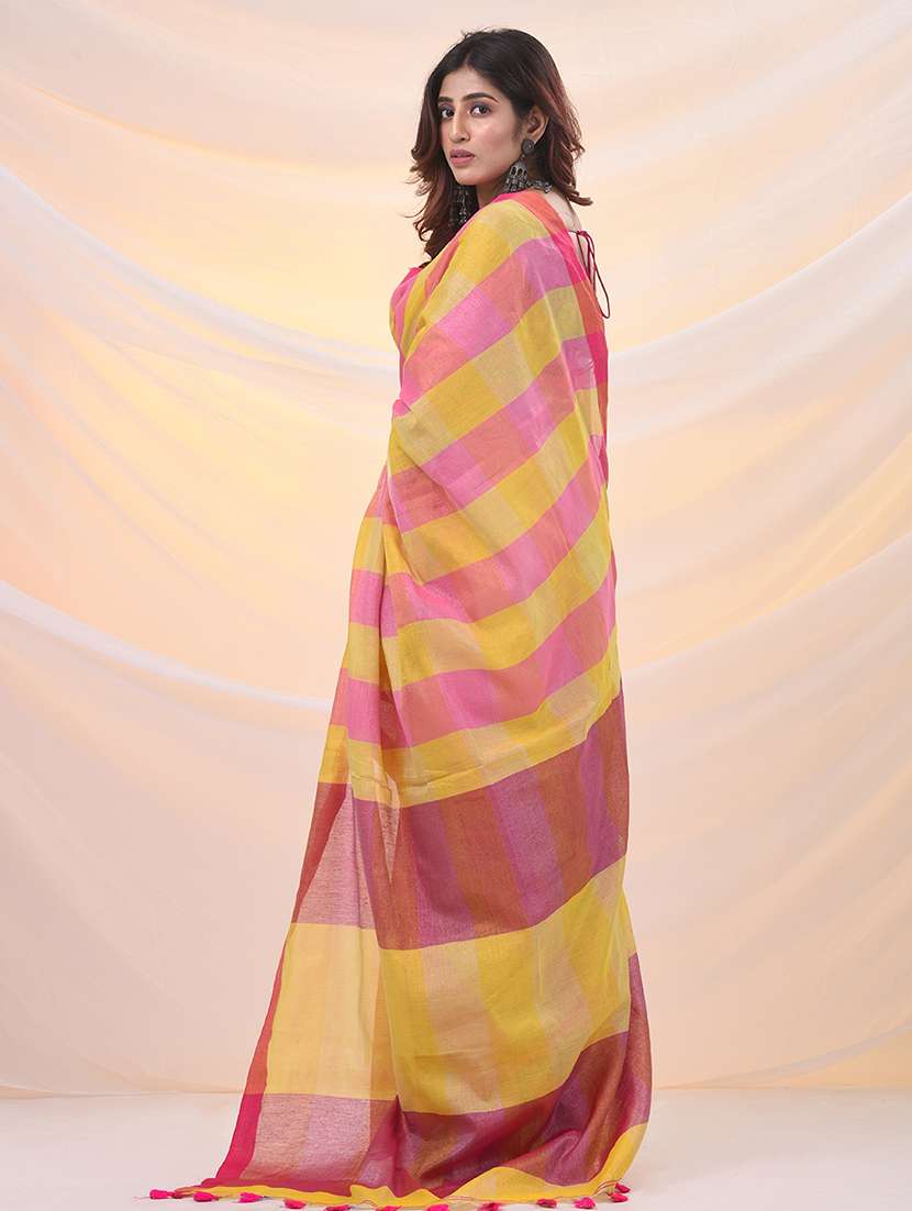 women striped handloom saree with blouse - 21961498 -  Standard Image - 2