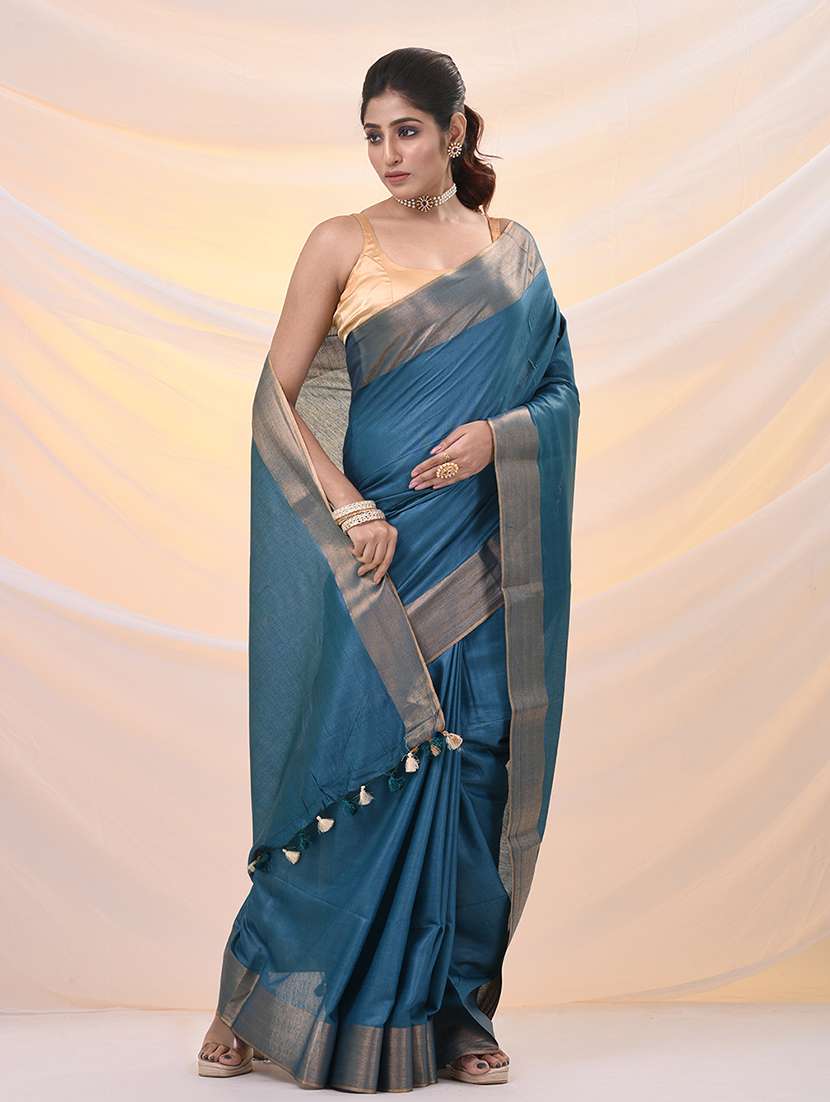 women solid with bordered saree with blouse - 21961518 - Standard Image - 2
