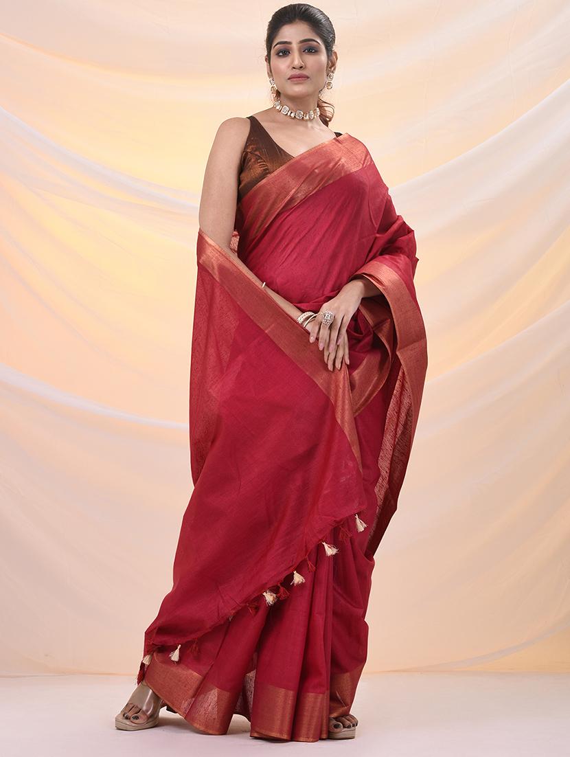women solid with bordered saree with blouse - 21961519 - Standard Image - 2