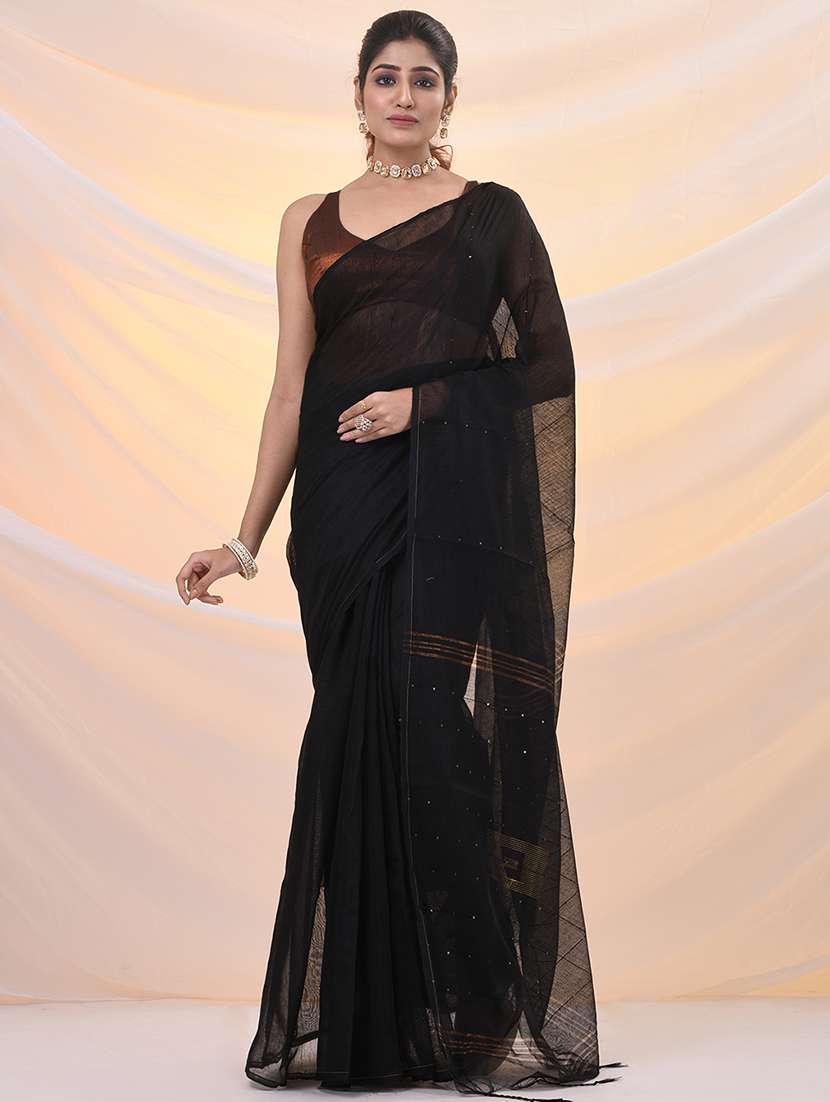 women solid with work embellished saree with blouse