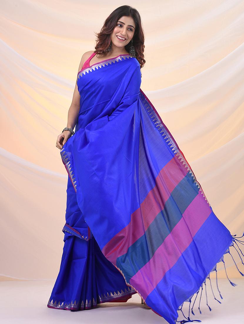 women solid with bordered saree with blouse - 21961533 - Standard Image - 2
