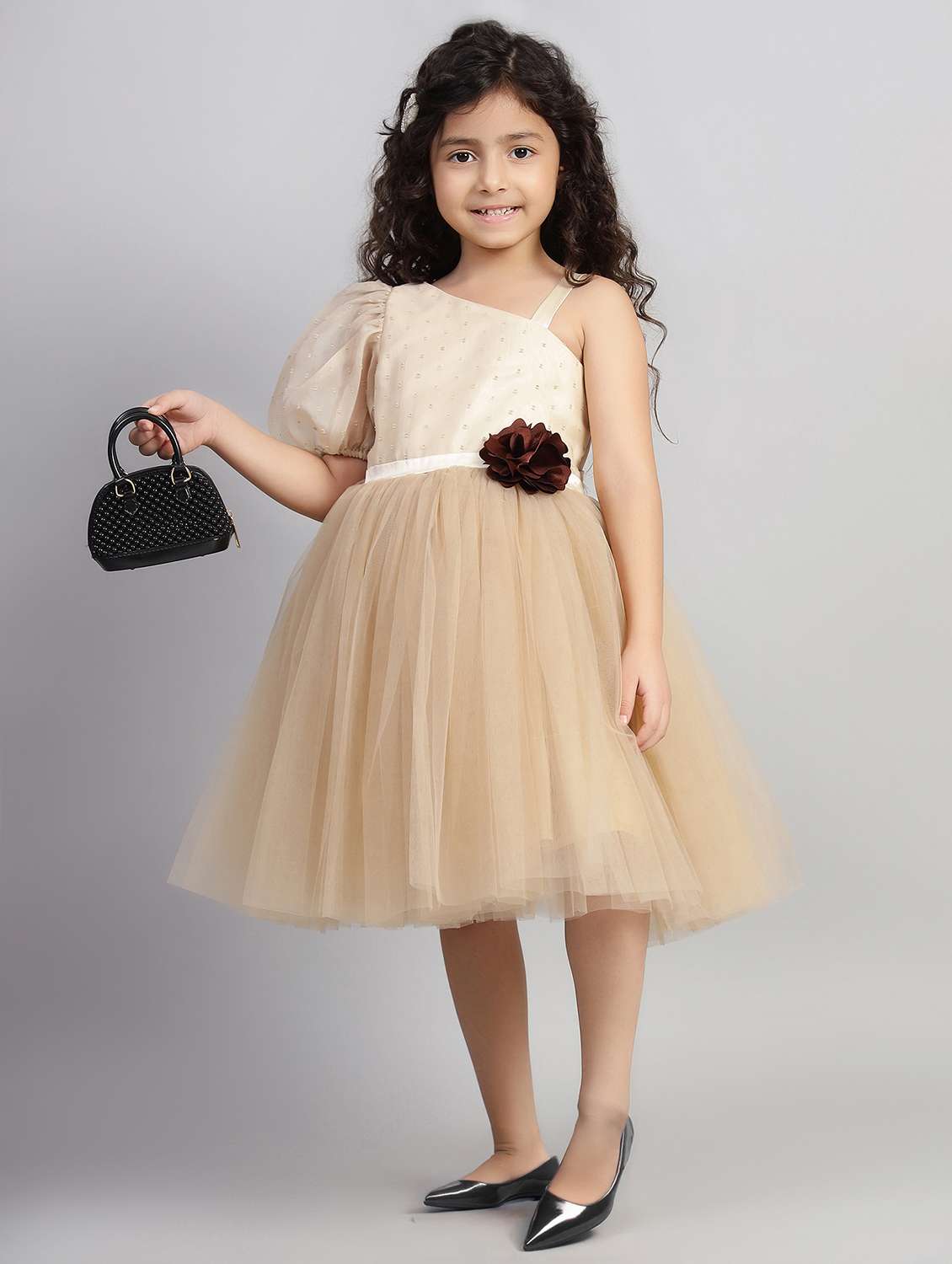 girls solid single shoulder fit & flare dress  - 21961538 -  Standard Image - 2