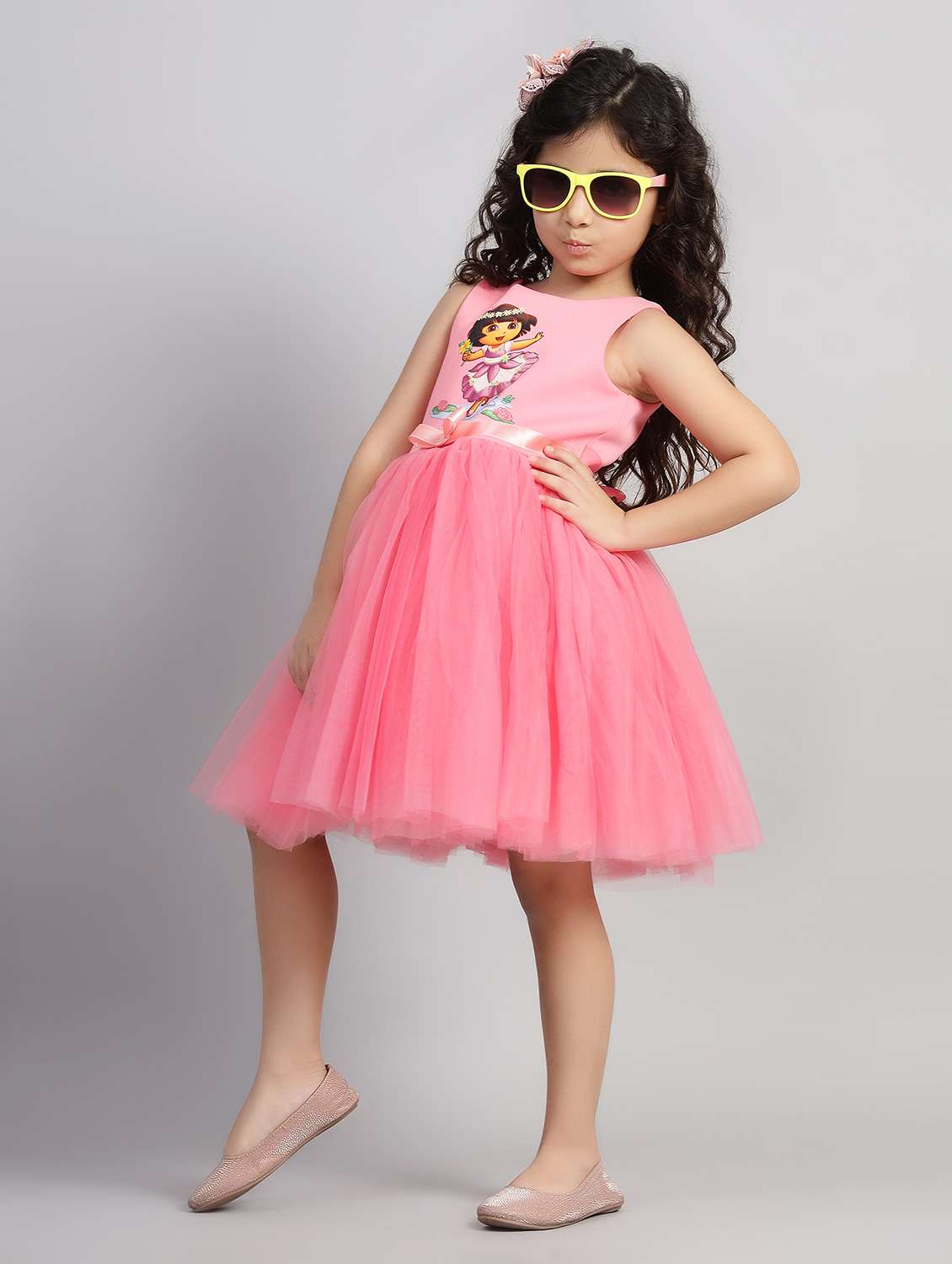 girls printed sleeveless fit & flare dress - 21961553 -  Standard Image - 2